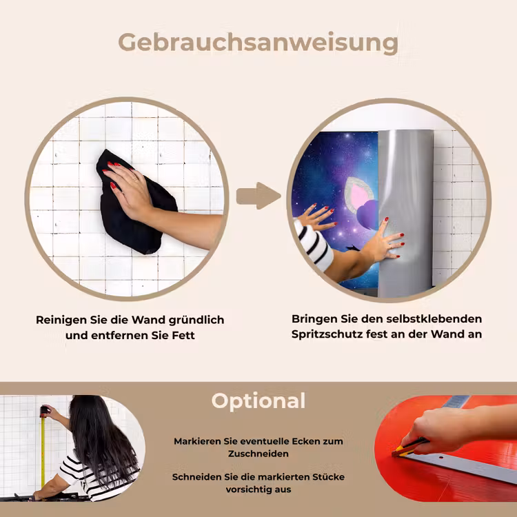 Eenhoorn - Sterren - Blauw keuken achterwand spatscherm klein -gebruiksaanwijzing_DE