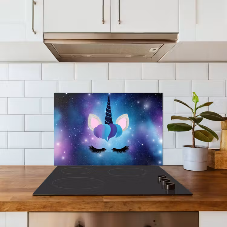 Eenhoorn - Sterren - Blauw keuken achterwand spatscherm klein -sfeer2