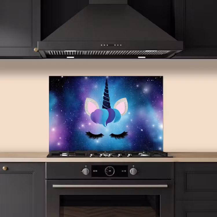 Eenhoorn - Sterren - Blauw keuken achterwand spatscherm klein -sfeer1
