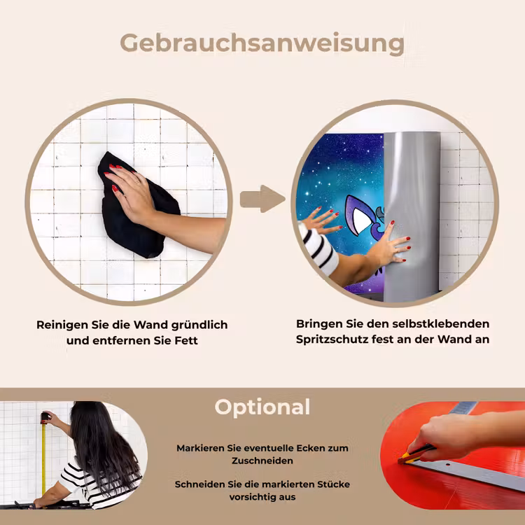Eenhoorn - Sterrenhemel - Ster - Blauw keuken achterwand spatscherm klein -gebruiksaanwijzing_DE