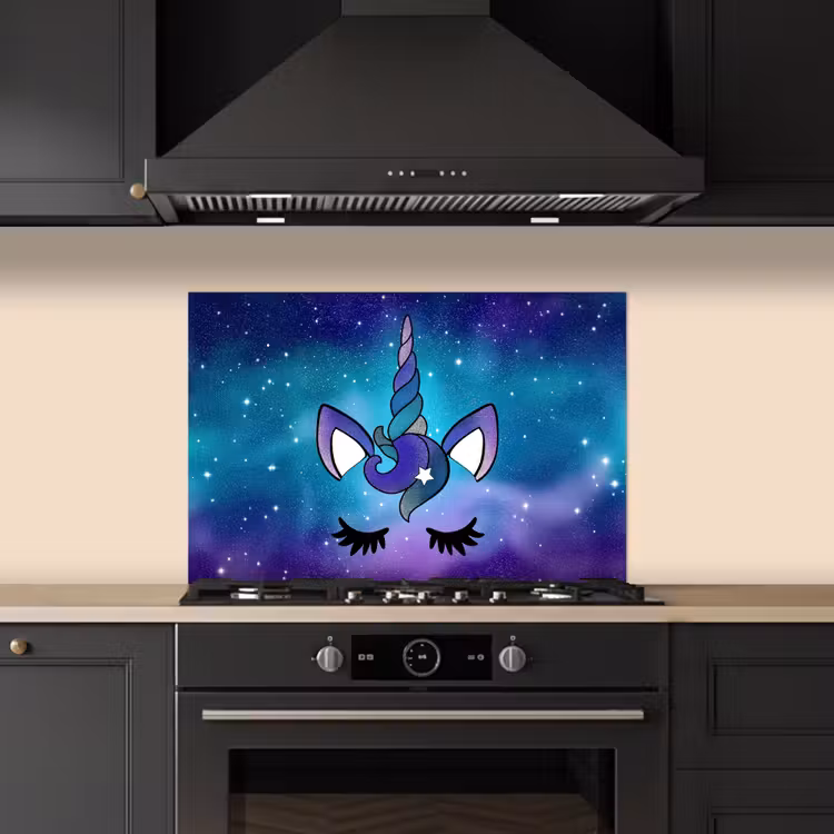 Eenhoorn - Sterrenhemel - Ster - Blauw keuken achterwand spatscherm klein -sfeer1