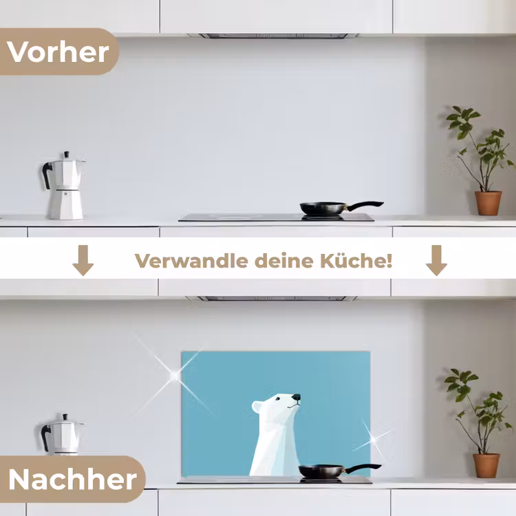 Ijsbeer - Lichtblauw - Minimalistisch keuken achterwand spatscherm klein -voor_na_DE