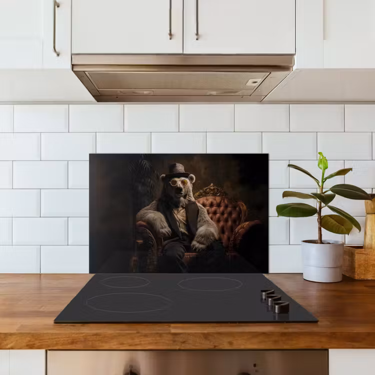 Ijsbeer - Hoed - Bril - Stoel keuken achterwand spatscherm klein -sfeer2