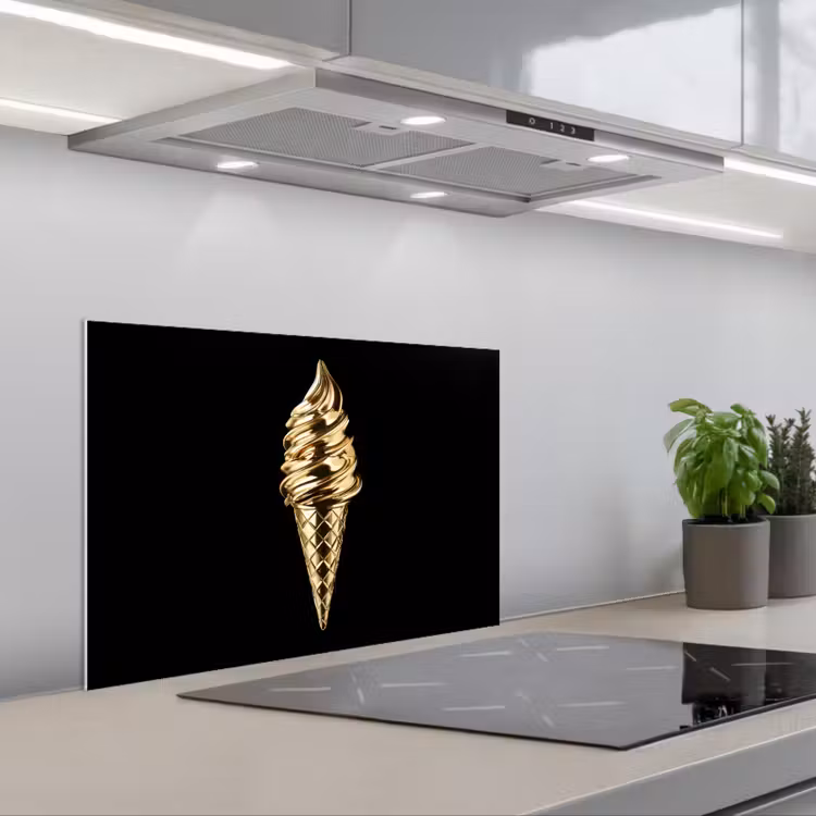 Ijs - Goud - Zwart - Eten keuken achterwand spatscherm klein -3d_schuin
