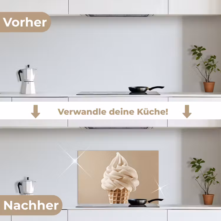 IJs - Softijs - Romig - Hoorntje - Beige keuken achterwand spatscherm klein -voor_na_DE