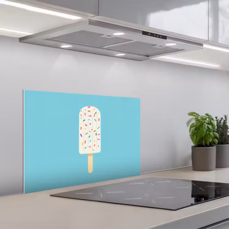 Ijsje - Stokje - Sprinkles - Lichtblauw keuken achterwand spatscherm klein -3d_schuin