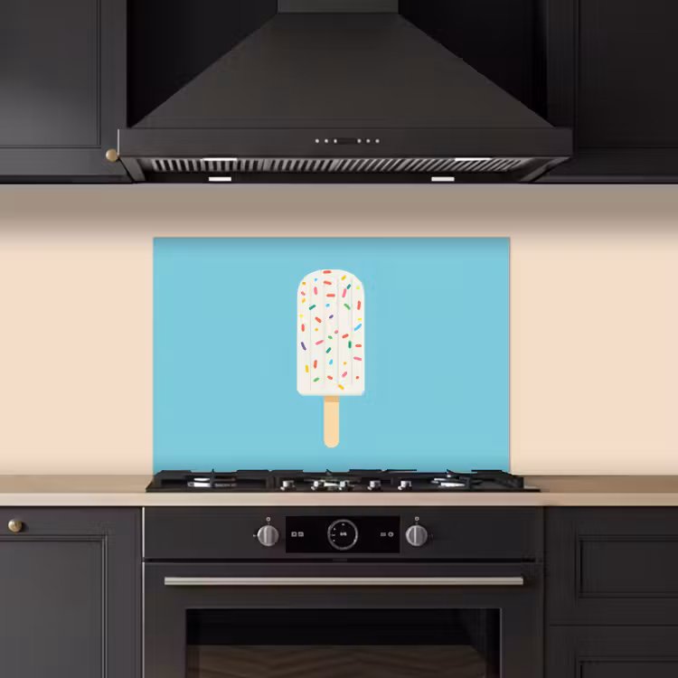 Ijsje - Stokje - Sprinkles - Lichtblauw keuken achterwand spatscherm klein -sfeer1