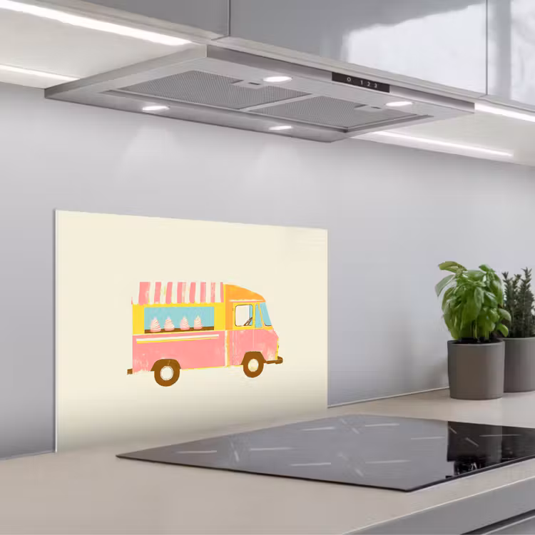 Ijskar - Retro - Softijsjes - Roze keuken achterwand spatscherm klein -3d_schuin