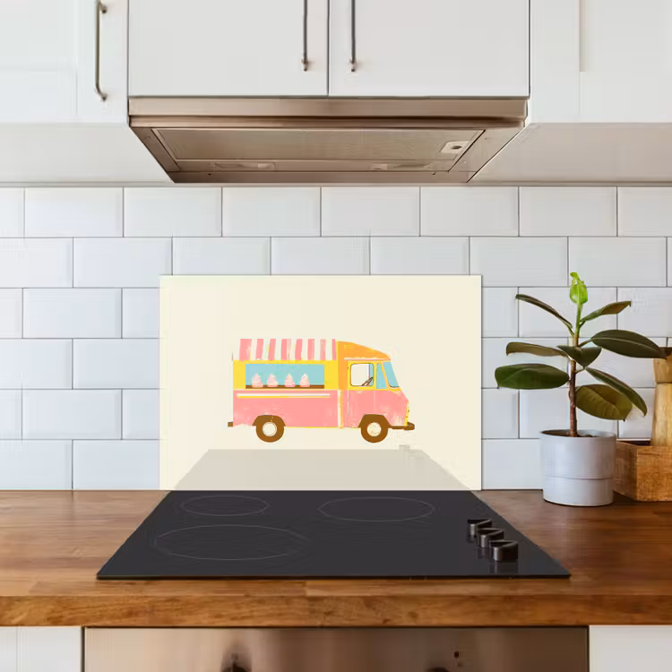 Ijskar - Retro - Softijsjes - Roze keuken achterwand spatscherm klein -sfeer2