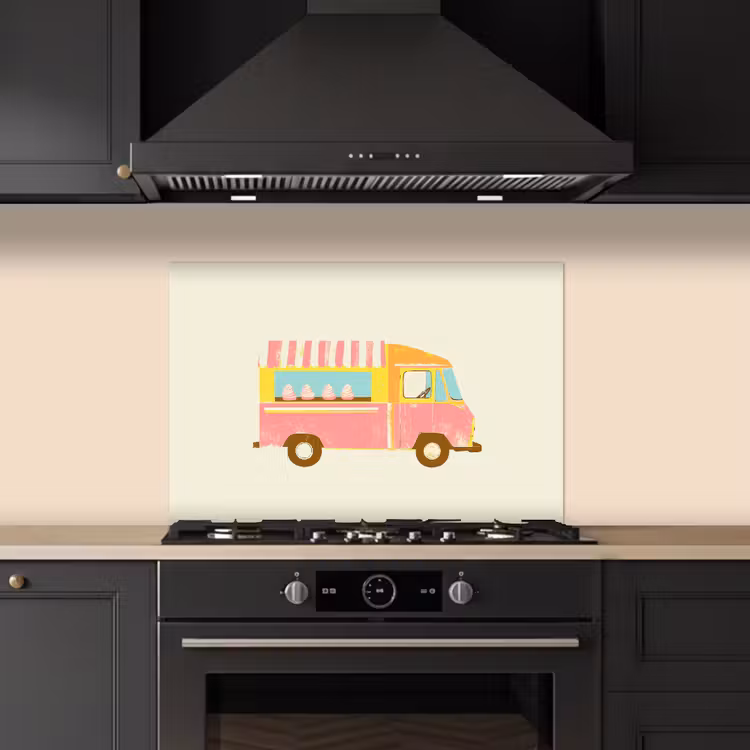 Ijskar - Retro - Softijsjes - Roze keuken achterwand spatscherm klein -sfeer1