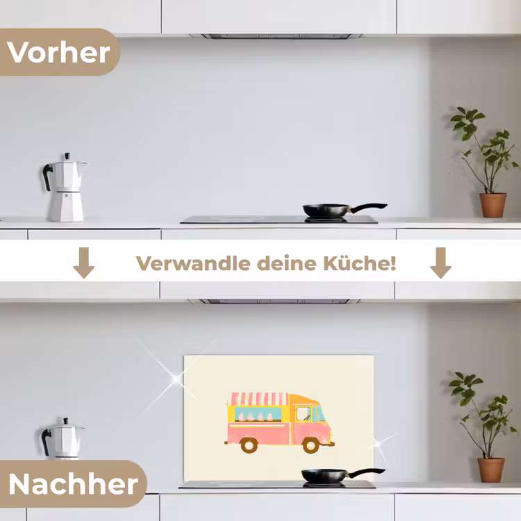 Ijskar - Retro - Softijsjes - Roze keuken achterwand spatscherm klein -voor_na_DE