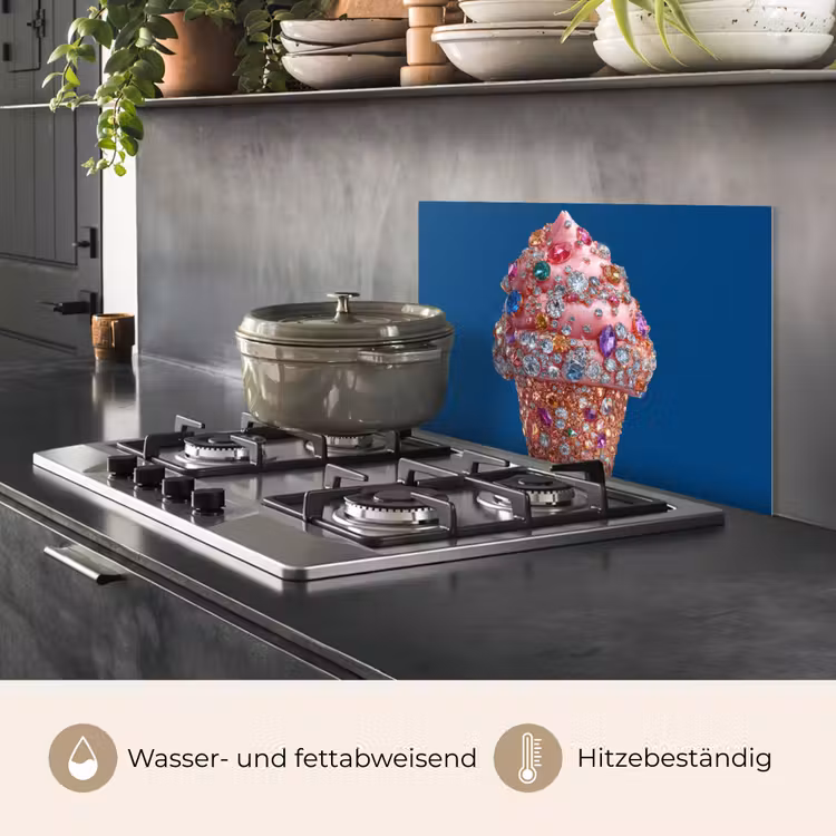 Ijsje - Hoorntje - Steentjes - Blauw keuken achterwand spatscherm klein -usp_DE