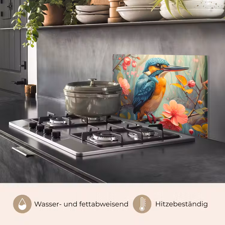 IJsvogel - Bloesem - Natuur - Vogels - Bloemen keuken achterwand spatscherm klein -usp_DE