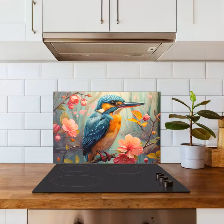 IJsvogel - Bloesem - Natuur - Vogels - Bloemen keuken achterwand spatscherm klein -sfeer2