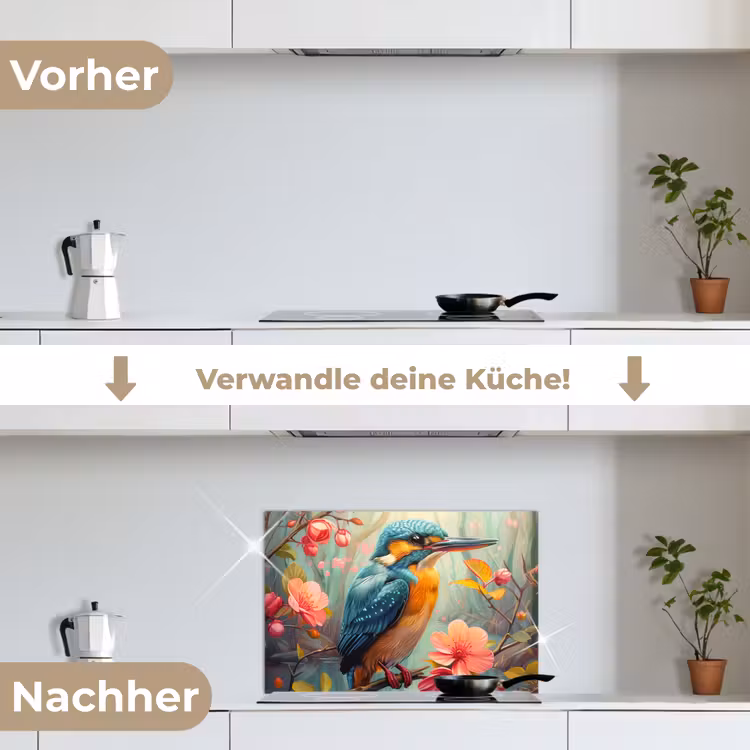 IJsvogel - Bloesem - Natuur - Vogels - Bloemen keuken achterwand spatscherm klein -voor_na_DE