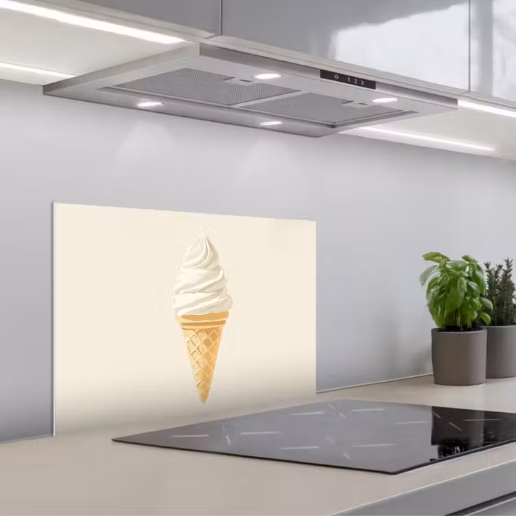Softijs - Hoorntje - Wit keuken achterwand spatscherm klein -3d_schuin