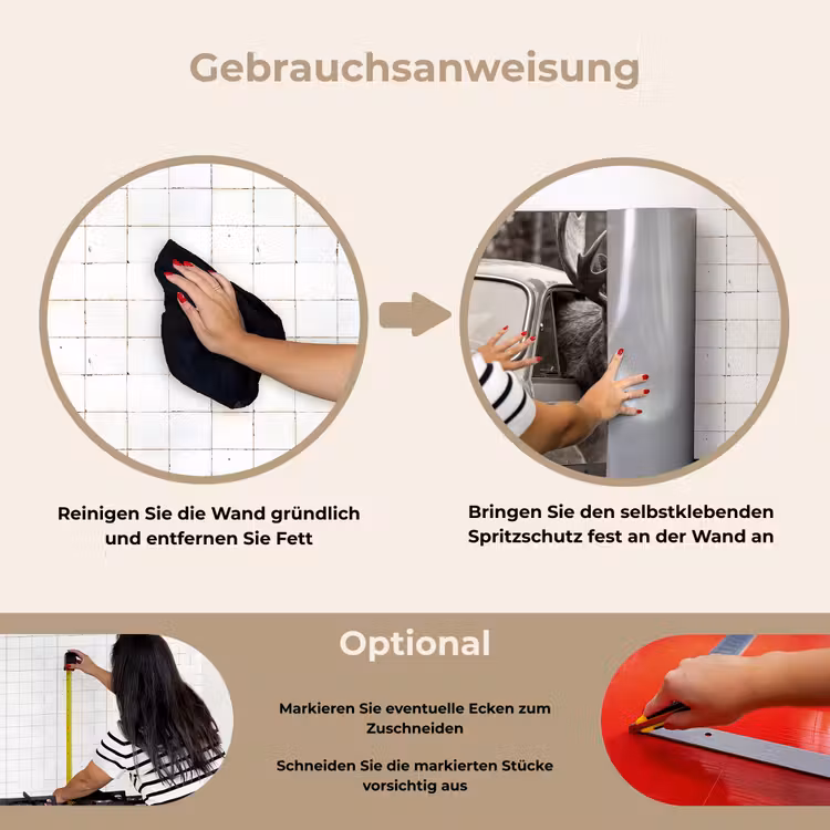 Eland - Auto - Gewei - Zwart - Wit keuken achterwand spatscherm klein -gebruiksaanwijzing_DE