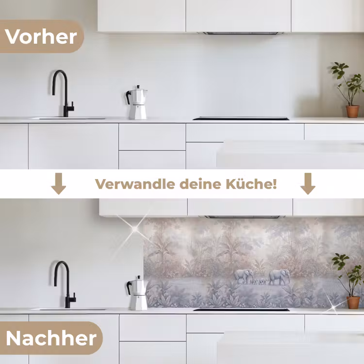 Olifant - Familie - Jungle - Illustratie - Grijs keuken achterwand 2 middel -voor-na_DE