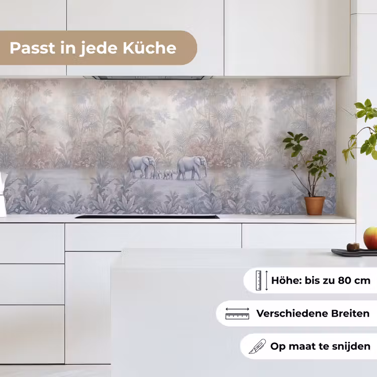 Olifant - Familie - Jungle - Illustratie - Grijs keuken achterwand 2 middel -sfeer4_DE