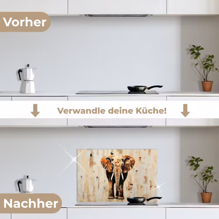 Olifant - Slurf - Mozaïek - Abstract keuken achterwand spatscherm klein -voor_na_DE