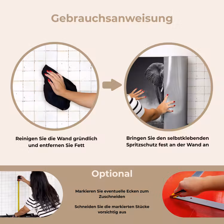 Olifant - Zwart - Wit - Rook keuken achterwand spatscherm klein -gebruiksaanwijzing_DE