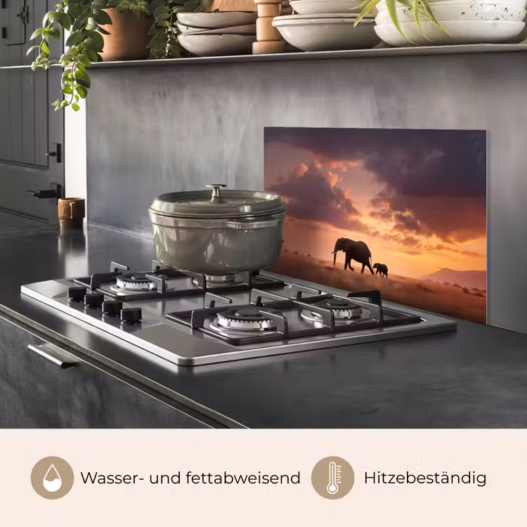 Olifanten - Grasland - Zonsondergang keuken achterwand spatscherm klein -usp_DE