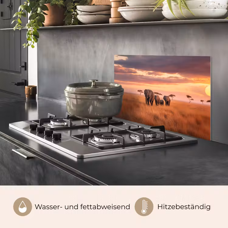 Groep olifanten - Open vlakte - Zon keuken achterwand spatscherm klein -usp_DE