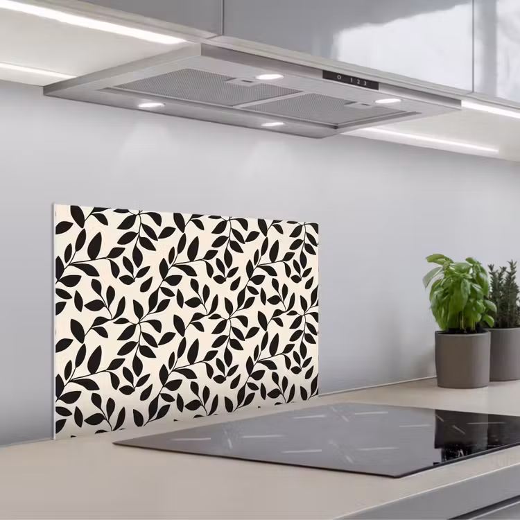 Elegant - Patroon - Zwart - Beige keuken achterwand spatscherm klein 900 -3d_schuin