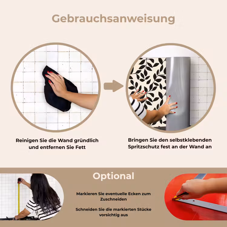 Elegant - Patroon - Zwart - Beige keuken achterwand spatscherm klein 900 -gebruiksaanwijzing_DE