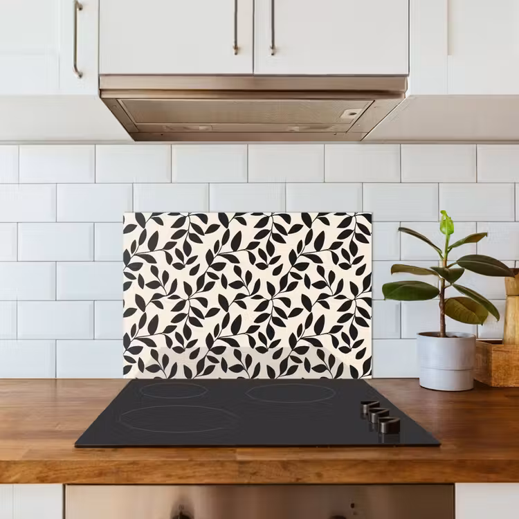 Elegant - Patroon - Zwart - Beige keuken achterwand spatscherm klein 900 -sfeer2