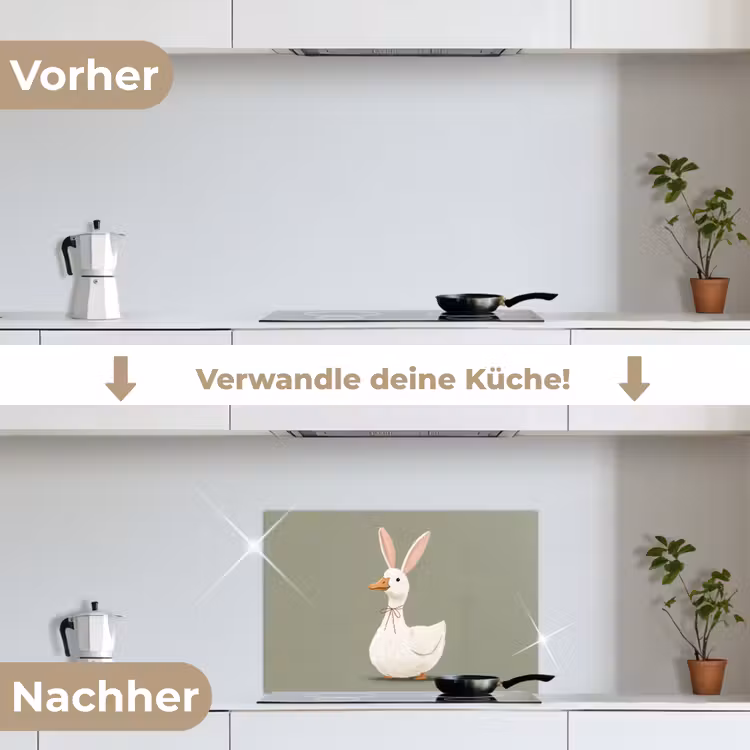 Eend - Konijnoren - Grijs keuken achterwand spatscherm klein -voor_na_DE