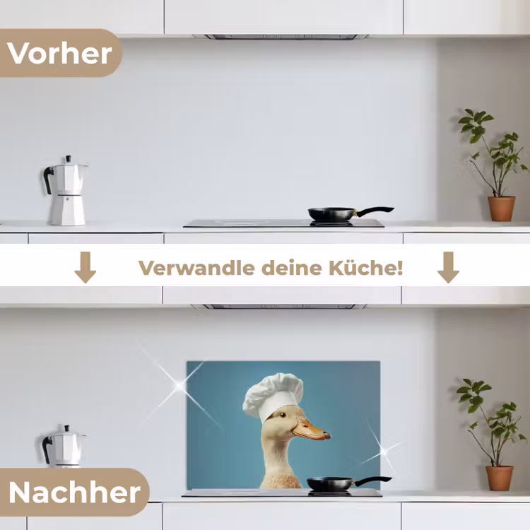 Eend - Koksmuts - Cute - Vogel keuken achterwand spatscherm klein -voor_na_DE
