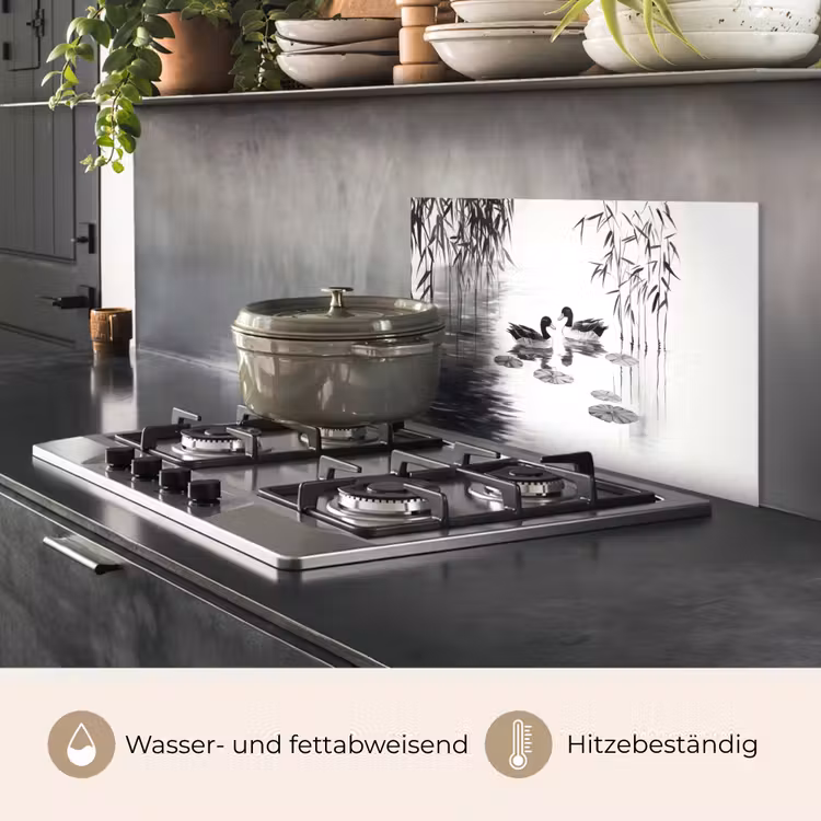 Eenden - Waterlelies - Riet - Zwart keuken achterwand spatscherm klein -usp_DE