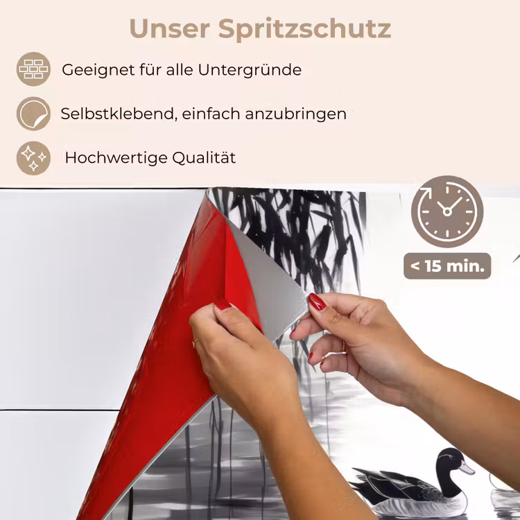 Eenden - Waterlelies - Riet - Zwart keuken achterwand spatscherm klein -spatscherm_DE