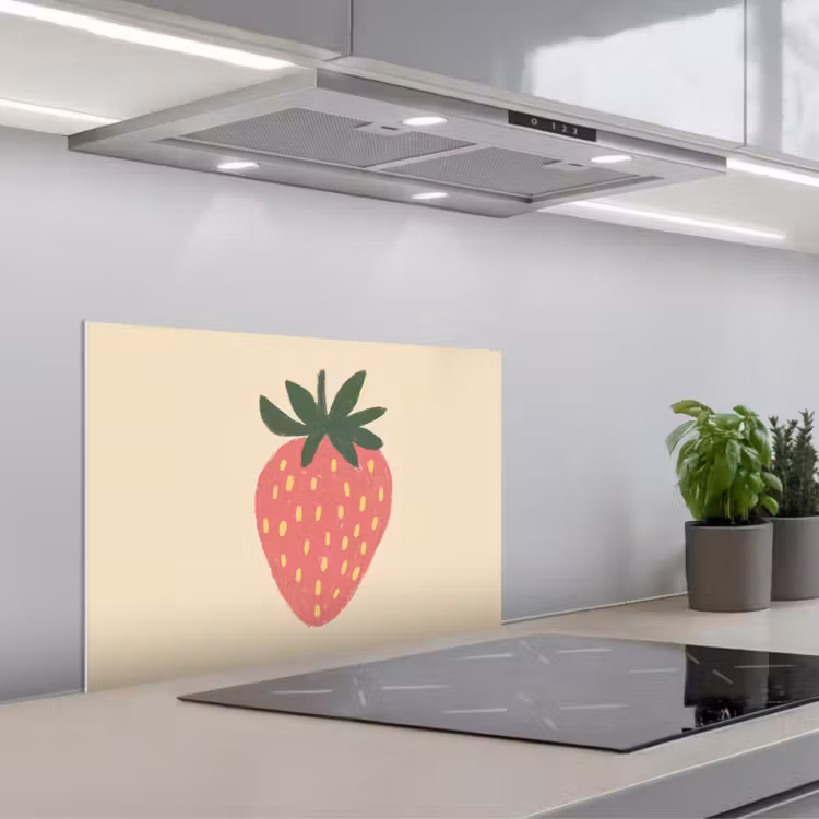 Aardbei - Minimalistisch - Rood - Fruit keuken achterwand spatscherm klein -3d_schuin