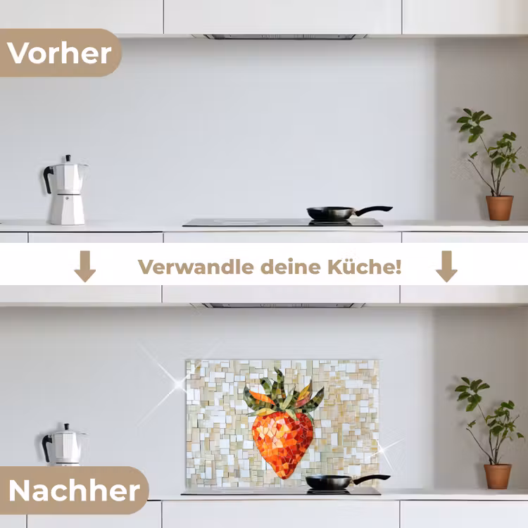 Aardbei - Rood - Mozaïek - Fruit keuken achterwand spatscherm klein -voor_na_DE