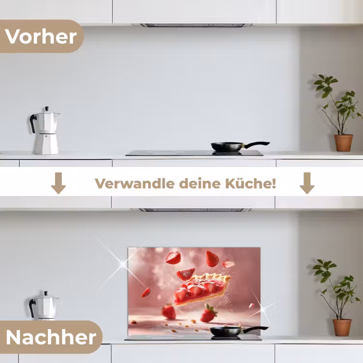 Aardbei - Taart- Eten - Roze keuken achterwand spatscherm klein -voor_na_DE