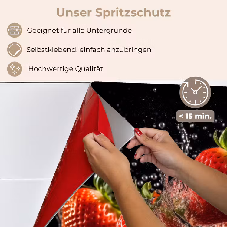 Aardbeien - Fruit - Rood - Water - Zwart keuken achterwand spatscherm klein -spatscherm_DE