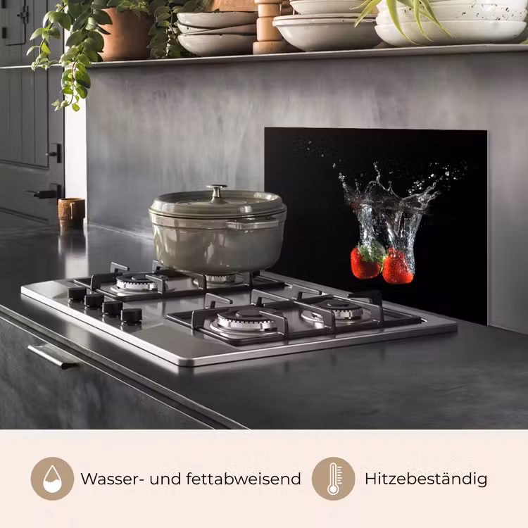 Aardbeien - Fruit - Water - Zwart - Rood keuken achterwand spatscherm klein -usp_DE