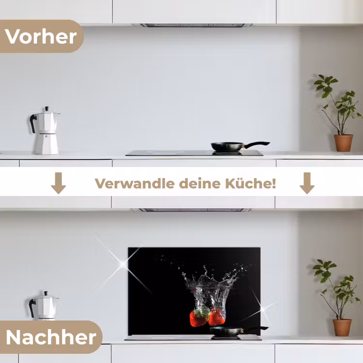 Aardbeien - Fruit - Water - Zwart - Rood keuken achterwand spatscherm klein -voor_na_DE