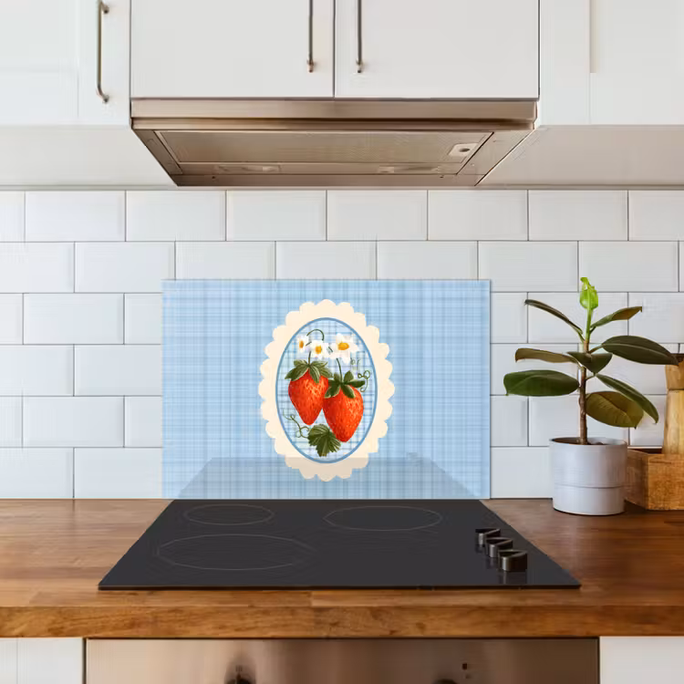 Aardbeien - Lijst - Rood - Geruit keuken achterwand spatscherm klein -sfeer2