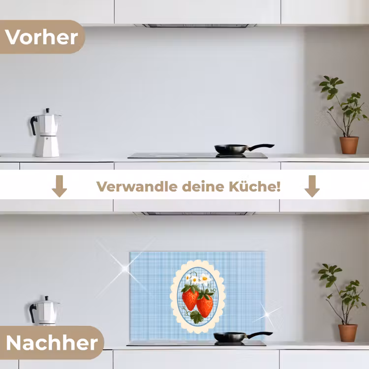 Aardbeien - Lijst - Rood - Geruit keuken achterwand spatscherm klein -voor_na_DE