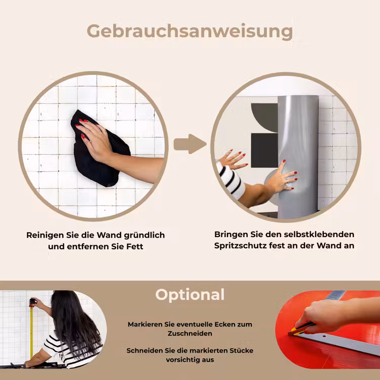 Aardetinten - Abstracte compositie - Eenvoudige vormen keuken achterwand spatscherm klein -gebruiksaanwijzing_DE