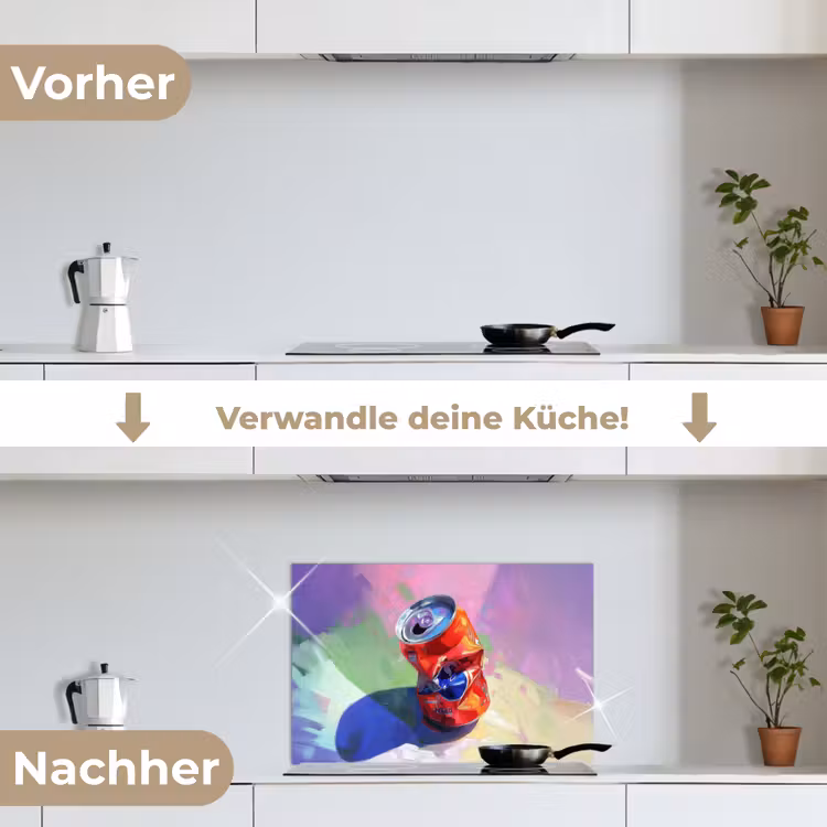 Frisdrank - Blik - Paars keuken achterwand spatscherm klein -voor_na_DE