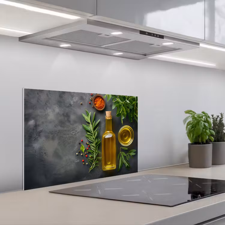 Mediterrane Keukenessenties keuken achterwand spatscherm klein -3d_schuin