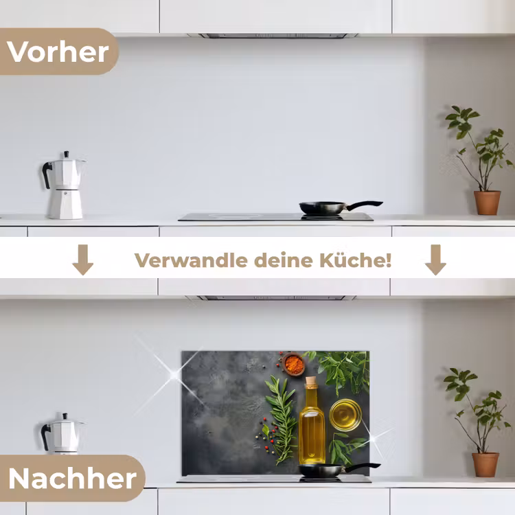 Mediterrane Keukenessenties keuken achterwand spatscherm klein -voor_na_DE