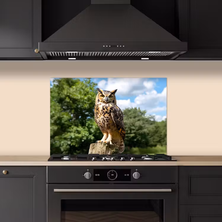 Uil - Boomstronk - Bos - Lucht keuken achterwand spatscherm klein -sfeer1