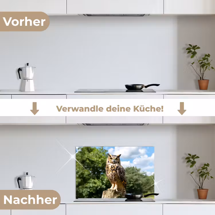 Uil - Boomstronk - Bos - Lucht keuken achterwand spatscherm klein -voor_na_DE