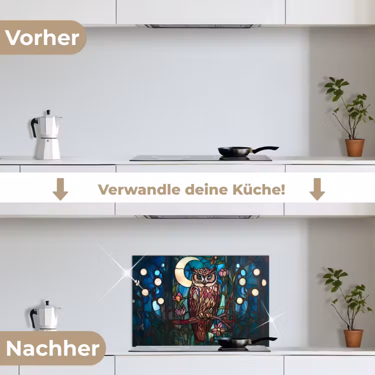 Uil - Mozaïek - Maan - Nacht keuken achterwand spatscherm klein -voor_na_DE