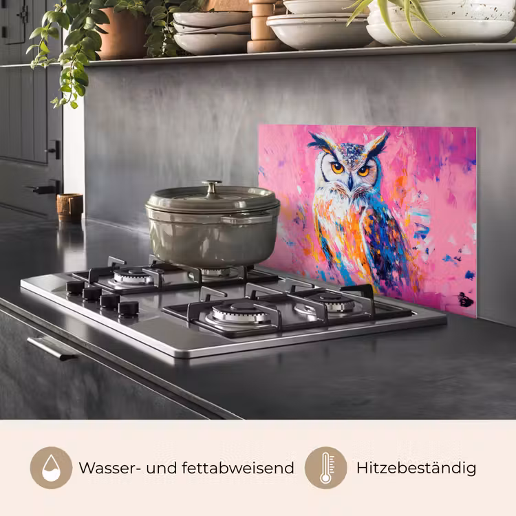 Uil - Roze - Blauw - Verf - Abstract keuken achterwand spatscherm klein -usp_DE